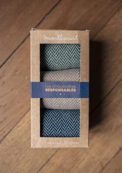 Montlimart CHAUSSETTES COFFRET CHEVRON Marine/Marron/Kaki New