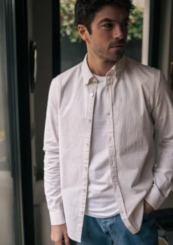 Montlimart CHEMISE CENTRE-VILLE TEXTURE BEIGE RAYURE TextureBeigeRayure Clearance