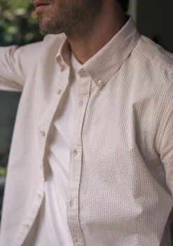 Montlimart CHEMISE CENTRE-VILLE TEXTURE BEIGE RAYURE TextureBeigeRayure Clearance